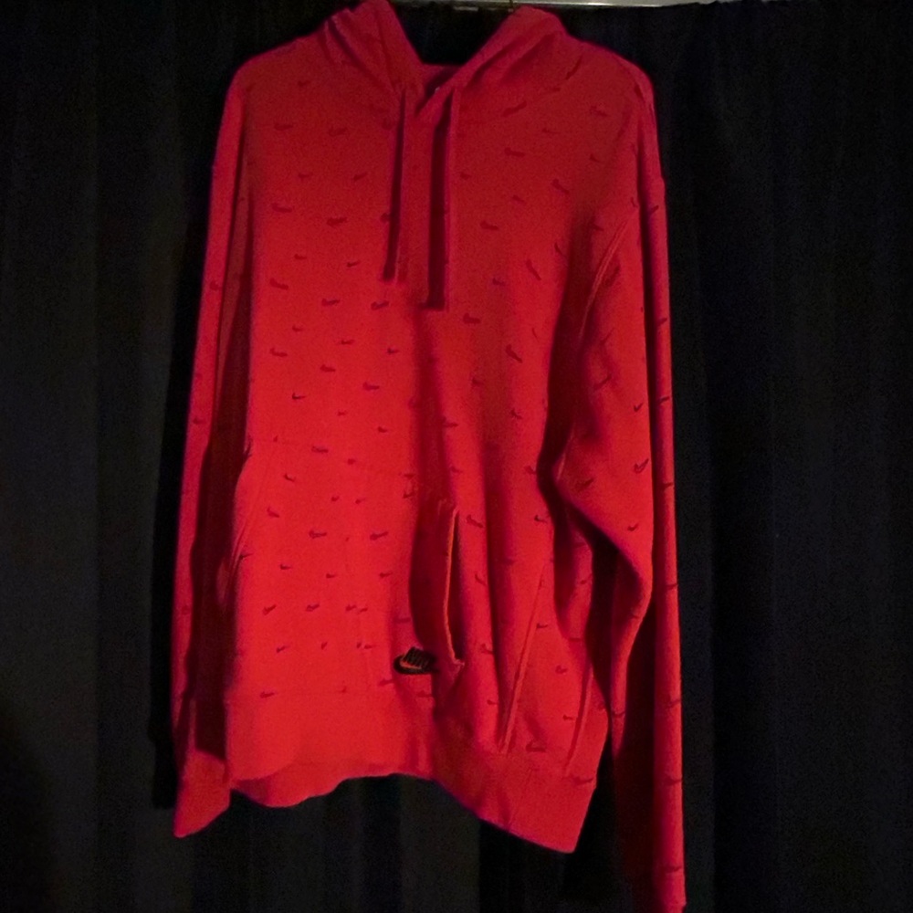 Red Hoodie with Nike Logo Pattern